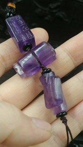 捡漏紫水晶纯手工雕刻紫水晶吉祥三宝挂坠