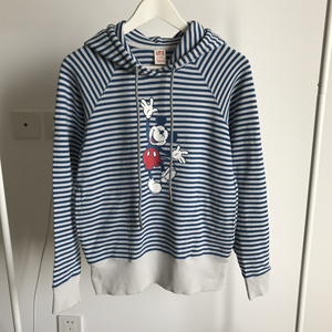 优衣库连帽卫衣条纹迪士尼联名女款春秋毛巾圈内里插兜抽绳九成新