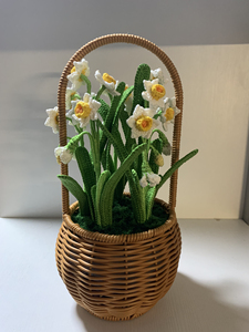 纯手工钩针编织水仙花盆栽成品蓝月家毛线花凌波仙子年花仿真花永