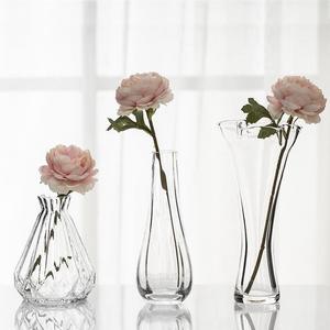 韩式花瓶细口透明玻璃插花摆件郁金香小口径精致小花瓶简约客厅t