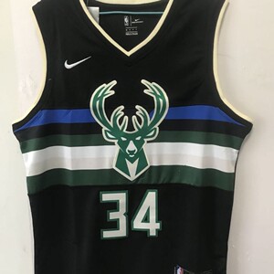 【闲置】nba雄鹿队新款球衣 字母歌34号城市版黑色 白条