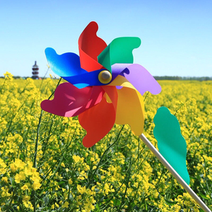 七彩风车风车装饰春游玩具批发户外塑料旋转彩色幼儿园木杆大号