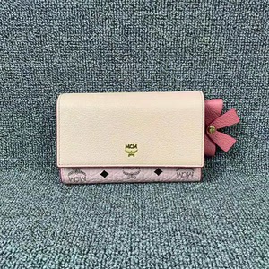 mcm粉色蝴蝶结女士中号三折钱包