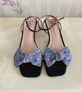 月芽儿全新36码蝴蝶结水钻一字带女凉鞋女神仙女鞋