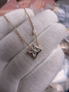 lv天然白贝母菱形纯银方块项链送女友情人节礼物推荐