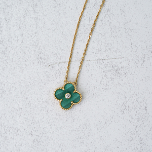 【99新】梵克雅宝/vca女款限量款孔雀石一颗钻四叶草项链