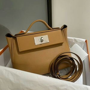 全新hermes爱马仕新款mini2424焦糖色手提包二手正
