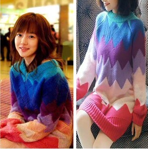 彩虹长毛衣毛衣,超厚羊毛慵懒,对不起我爱你宋恩彩同款