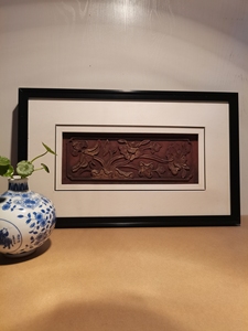 花草花草日子越过越好精美鎏金老物件老木雕花板四幅已装裱好每幅