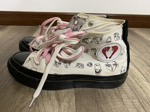 匡威龙虾联名帆布鞋 女鞋 白色印花 双色鞋带 37码