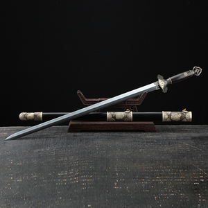 铜装宋剑(仿古铜装,四面百炼钢羽毛纹烧刃,黑檀木)未开刃z9