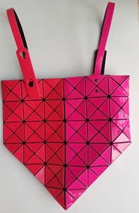 三宅一生6格包包，双面双色，拼色限定款，红色+玫粉色/玫红色