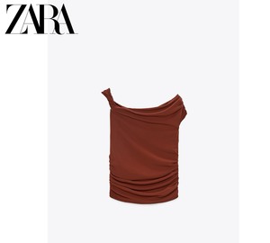 zara 不规则背心T恤 砖红色 S码