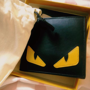 fendi/芬迪短款钱包黑色 小怪兽黄色眼睛对折钱夹双折敞口