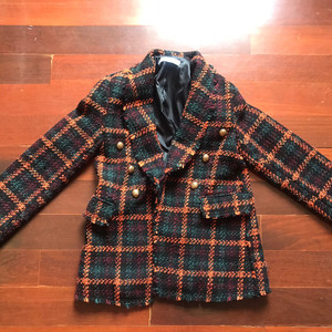 zara千鸟格格子西装厚外套