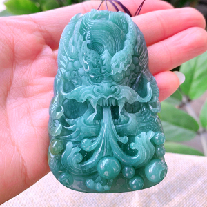 天然翡翠a货老坑冰润蓝水生肖龙牌龙行天下玉坠吊坠85.80g