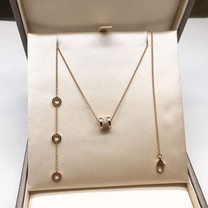 【98新】宝格丽bvlgari 18k玫瑰金小蛮腰满钻弹簧项链女