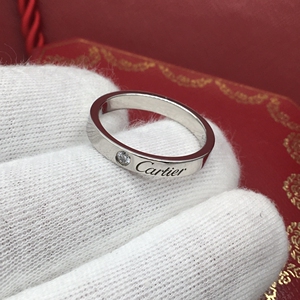 卡地亚pt950铂金窄版单钻54号戒指logo钻石戒指