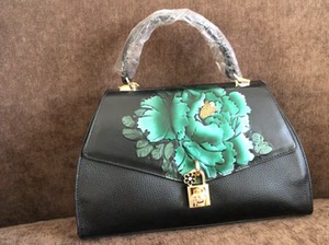 帕克保罗牛皮黑色女包 牡丹花系列 全新