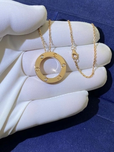 卡地亚大饼项链18k黄金带钻love系列有双环,钉子,豹子头