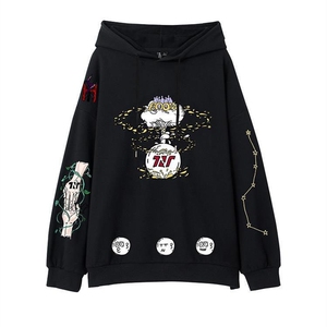 时代少年团tnt同款韩都衣舍黑色连帽刺绣卫衣马嘉祺宋亚轩应援