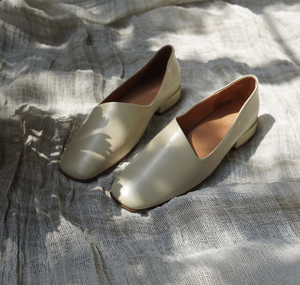 pay me复古方头斜口胎牛皮平底低跟鞋小众真皮底单鞋女皮鞋