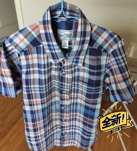 全新美国潮牌place 男童格子短袖衬衫,105cm 购于美