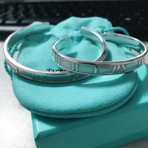 tiffany925纯银大号atlas罗马数字开口手镯,男款