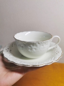 咖啡杯 日本adam&eve 亚当夏娃 描金白釉镂空咖啡杯