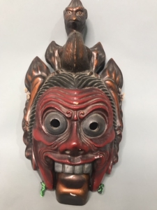 日本回流 木制 兰陵王面具 不动明王头像 面具 摆件挂饰