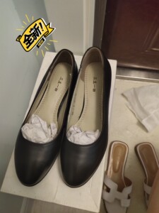 包邮工鞋全新铁路单皮鞋职业工作鞋 女鞋通勤浅口高跟鞋, 三五