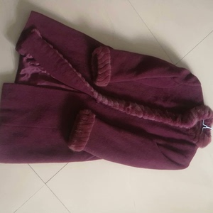 斯尔丽羊毛外套，貂领貂袖纯羊毛，正紫罗兰色，155号偏大胸围