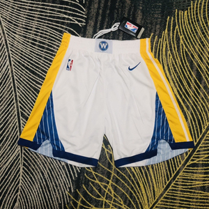 勇士队白色篮球裤 库里刺绣篮球短裤