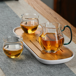 玻璃带把公道杯日式高硼硅公杯带把分茶器花型茶海绿茶泡茶器茶具