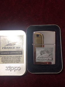 zippo芝宝同龄98年法国足球世界杯帖章煤油打火机/原盒说