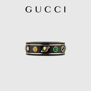 代购gucci/古驰 戒指18k金花纹黑白陶瓷情侣对戒男女指