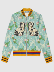 gucci 吴磊同款 卡通小狗蜜蜂花朵刺绣丝绸棒球服 46码