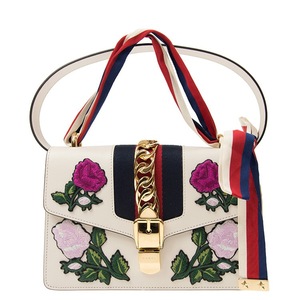 9新] gucci古奇女士白色sylvie刺绣丝带包单肩斜跨包