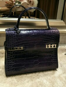 【已售】99新正品delvaux紫色鳄鱼皮tempete专柜