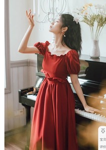 法式复古红色连衣裙女夏季仙女超仙学生小个子小红裙别致茶歇长裙