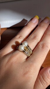 宝格丽中古双头珍珠戒指,53号,国内现货,成色好