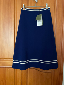 gucci正品全新女士藏蓝色海军风羊毛针织半身裙