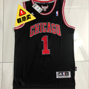 非阿迪达斯王版密绣公牛1号rose罗斯黑色球衣可机洗篮球服运