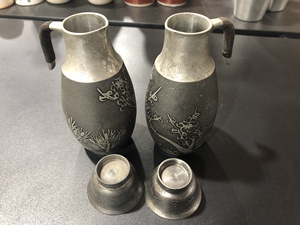 日本锡器 酒具 本锡 锡半 两壶两杯 老物件