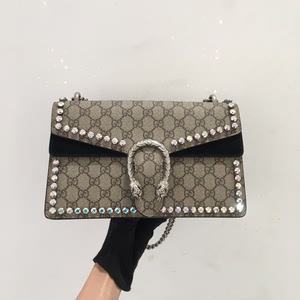 99新gucci 中号带钻酒神链条单肩包 粉边原价3090