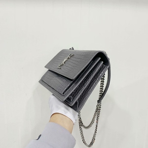 ysl 圣罗兰sunset 灰色鳄鱼纹全皮银扣链条日落包,附