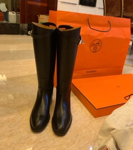 hermes爱马仕kelly黑银经典马靴长靴筒靴