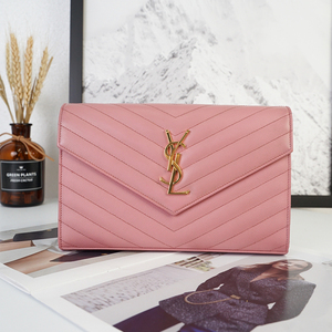 【95新】圣罗兰/ysl女包粉色中号单肩斜挎信封包