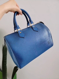 lv路易威登中古款蓝色水波纹speedy25波士顿枕头包 手