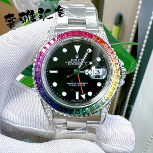 一口价95新rolex劳力士探险家系列后镶钻彩虹圈机械男士手表16570